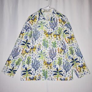 Print Fresh Button Collar‎ Pajama Shirt Women Medium Organic Cotton Camel Print